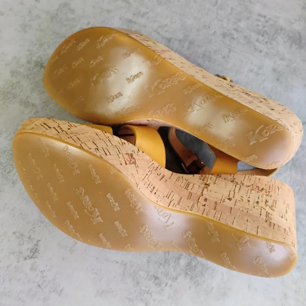Korks by‎ Kork-Ease Brie Wedge Sandals Neutral Beige Leather Confort Size 9